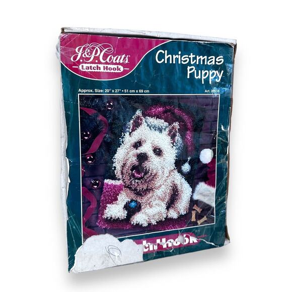 Latch Hook Kit J&P Coats 1998 Christmas Puppy 20" x 27" Art 25518 New Open Box - Picture 1 of 15